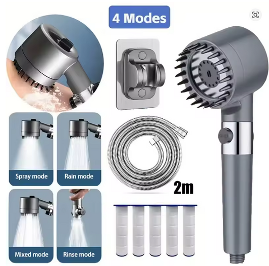 Cabezal de Ducha 4 Modos – Spray, Lluvia, Mezcla y Enjuague